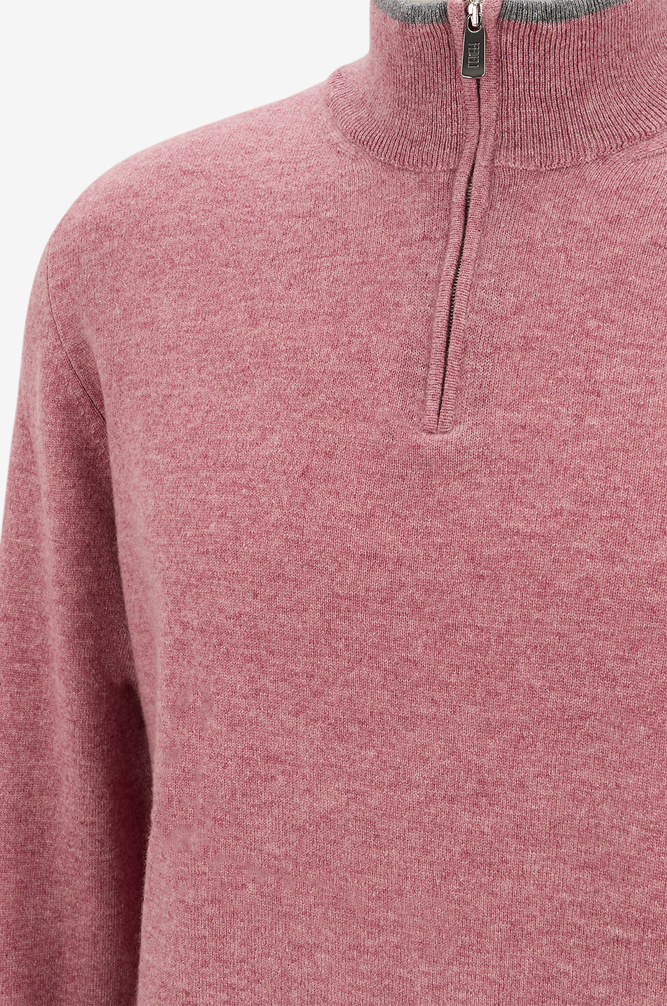 FEDELI Pull slim à col montant zippé en cachemire Favonio Homme ROSE MOYEN 3