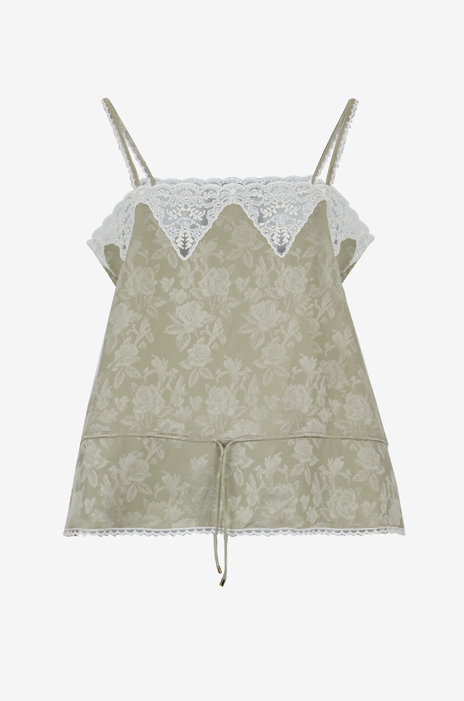 Caraco à cordon de serrage en jacquard et dentelle CHLOE VERT - Main Image