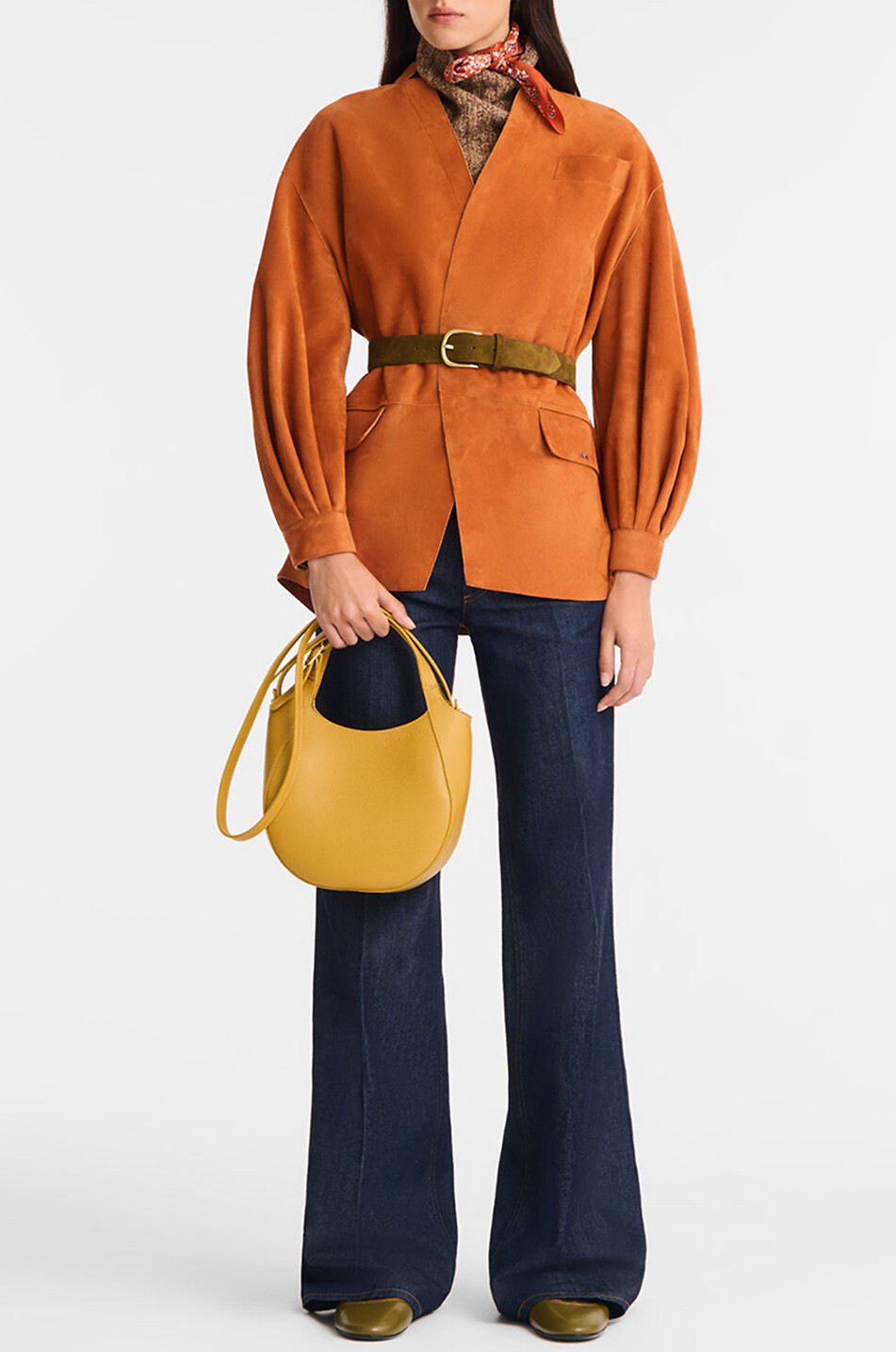 LONGCHAMP Sac à main arrondi en cuir grainé Le Foulonné S Femme JAUNE FONCÉ 3