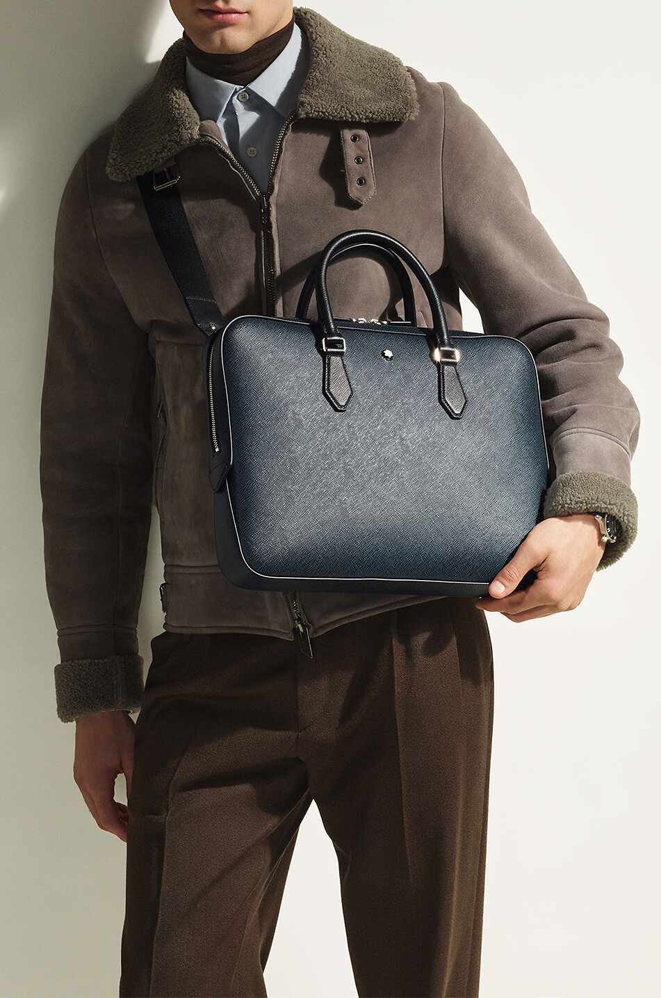 MONTBLANC Sartorial Slim Tweed Blue saffiano leather briefcase Men DARK BLUE 3