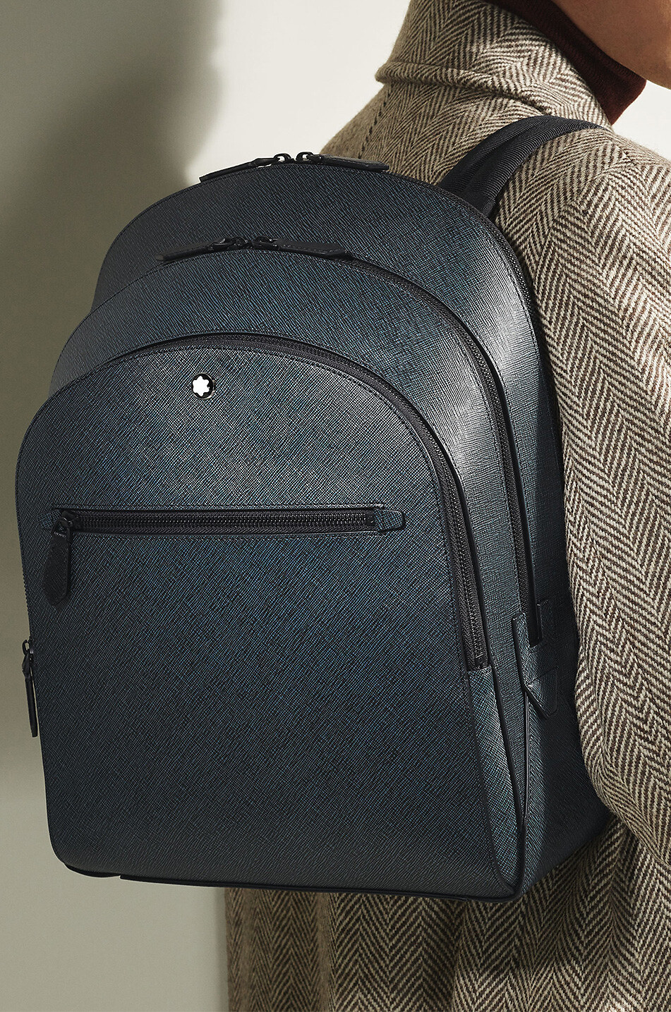 MONTBLANC Medium Backpack with 3 Compartments in Sartorial Leather Men DARK BLUE 3
