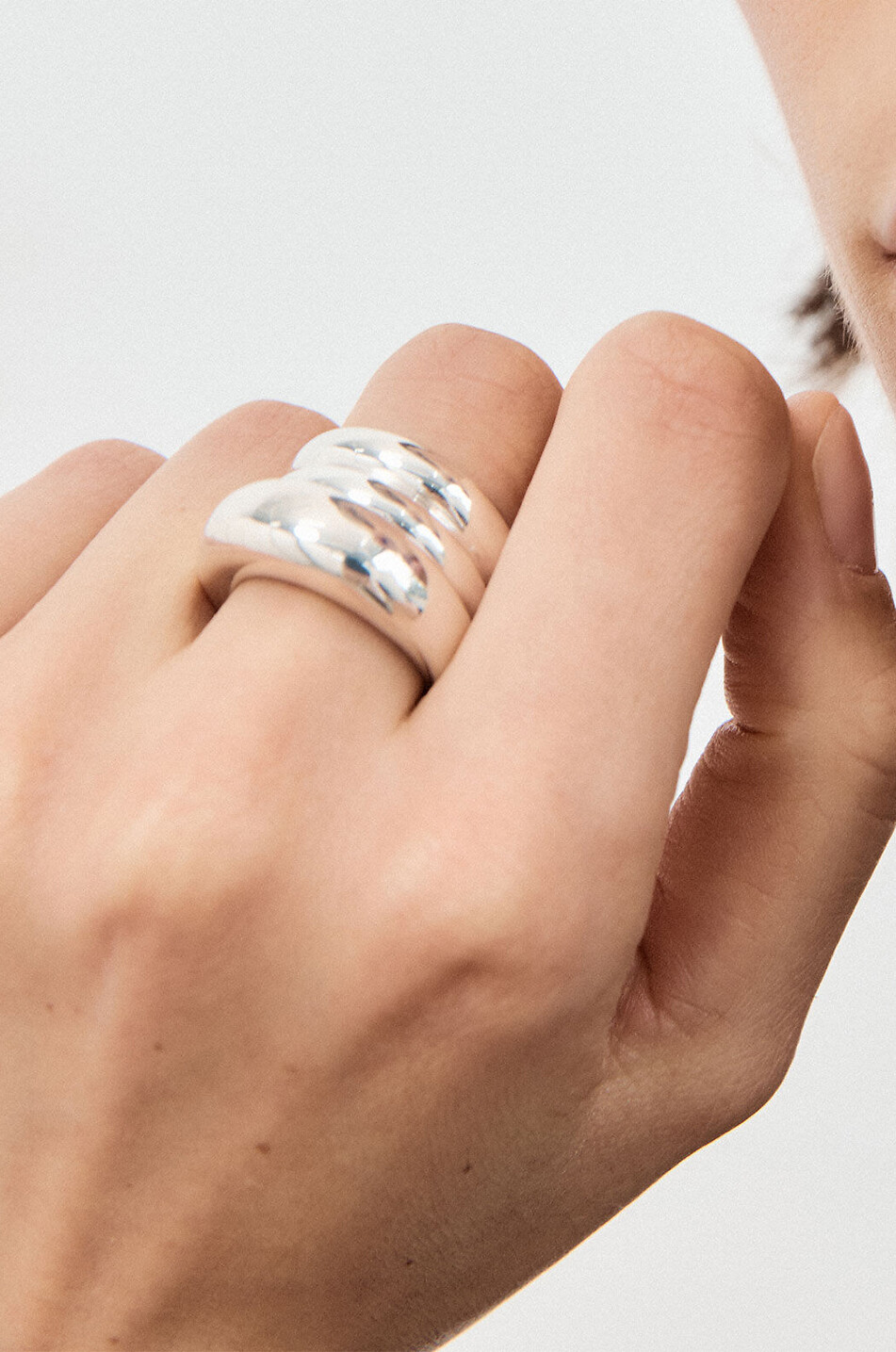 AGMES Zweierset Silberringe Domed Ridged Damen SILBER 3