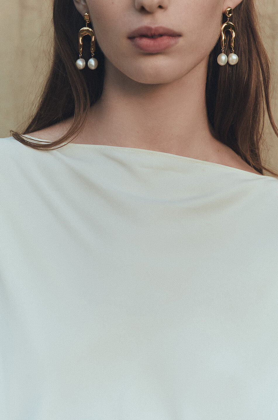 AGMES Boucles d'oreilles en argent doré et perles Imogene Small Femme BLANC CASSE 2