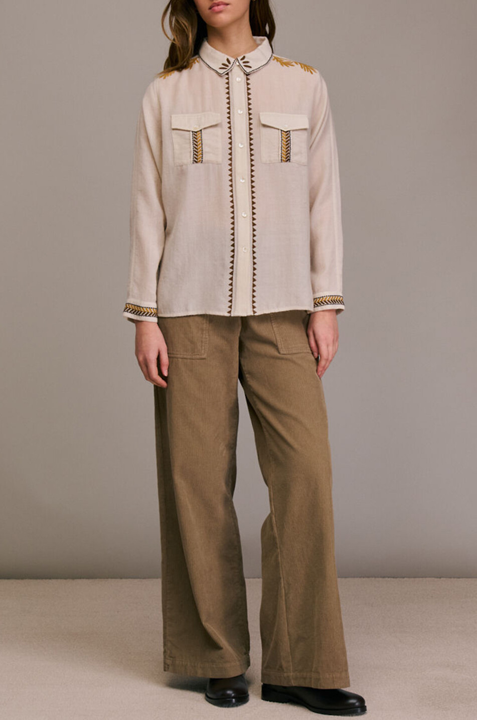 DIEGA Besticktes Hemd mit klassischem Kragen Cherlo Damen CREMEFARBEN 3