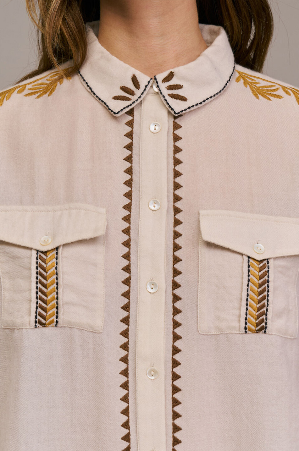 DIEGA Besticktes Hemd mit klassischem Kragen Cherlo Damen CREMEFARBEN 5