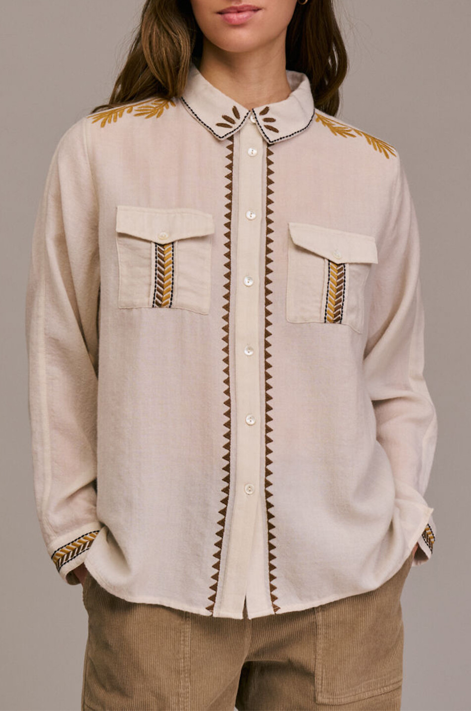 DIEGA Besticktes Hemd mit klassischem Kragen Cherlo Damen CREMEFARBEN 7