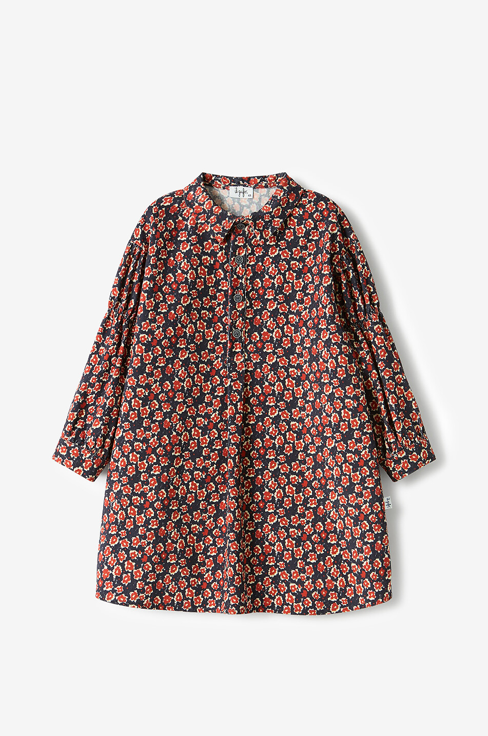 Girls' loose floral cotton shirt dress