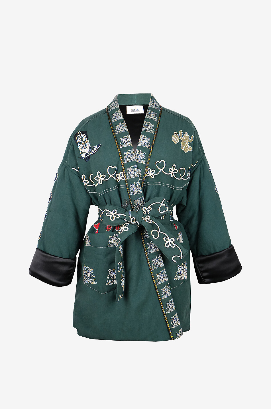 MONOKI Yellowstone embroidered silk kimono Women GREEN 1