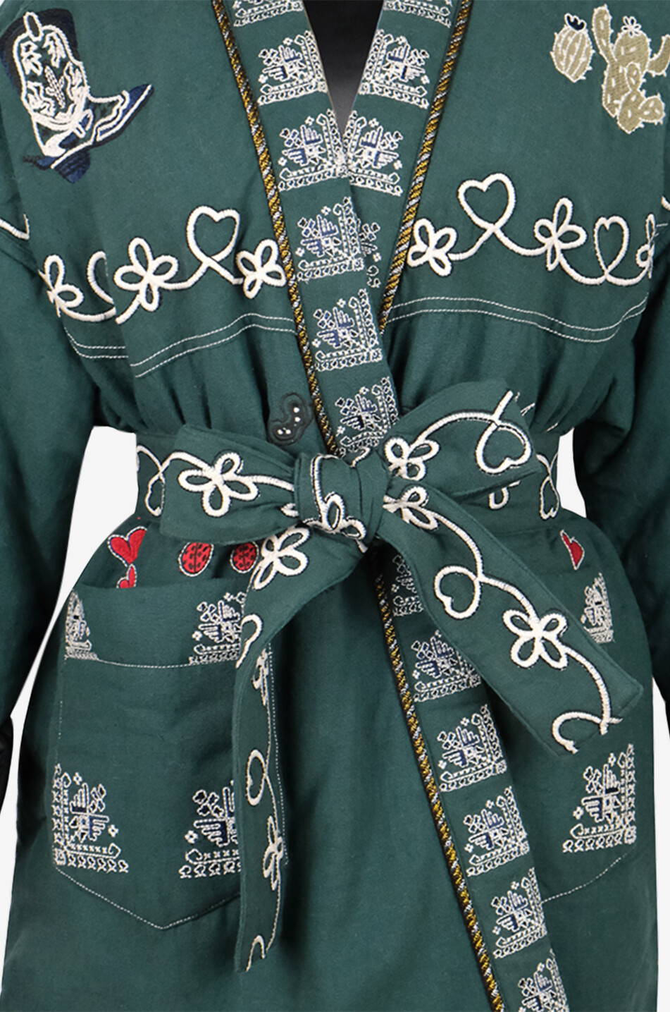 MONOKI Yellowstone embroidered silk kimono Women GREEN 3