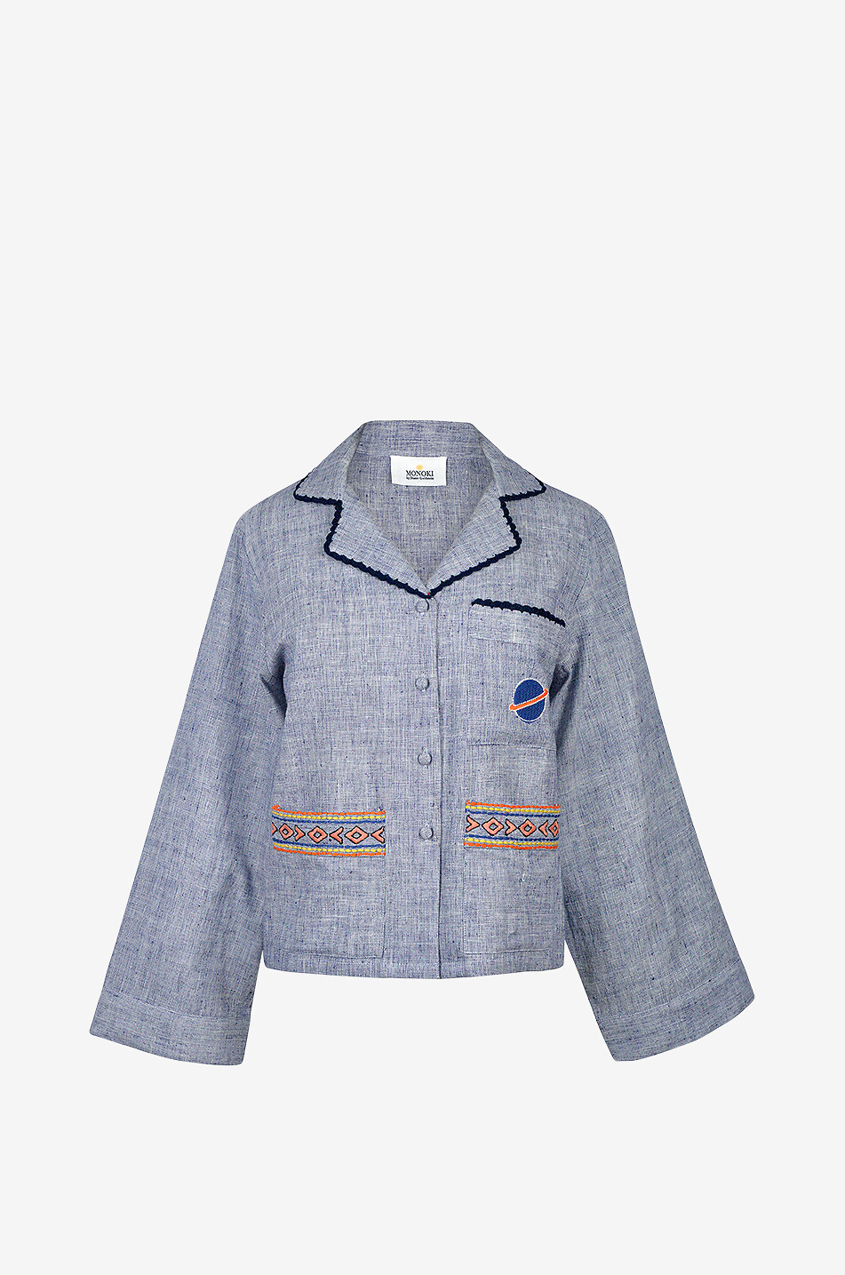 MONOKI Meliertes besticktes Baumwollhemd Pongo Damen BLAU 1