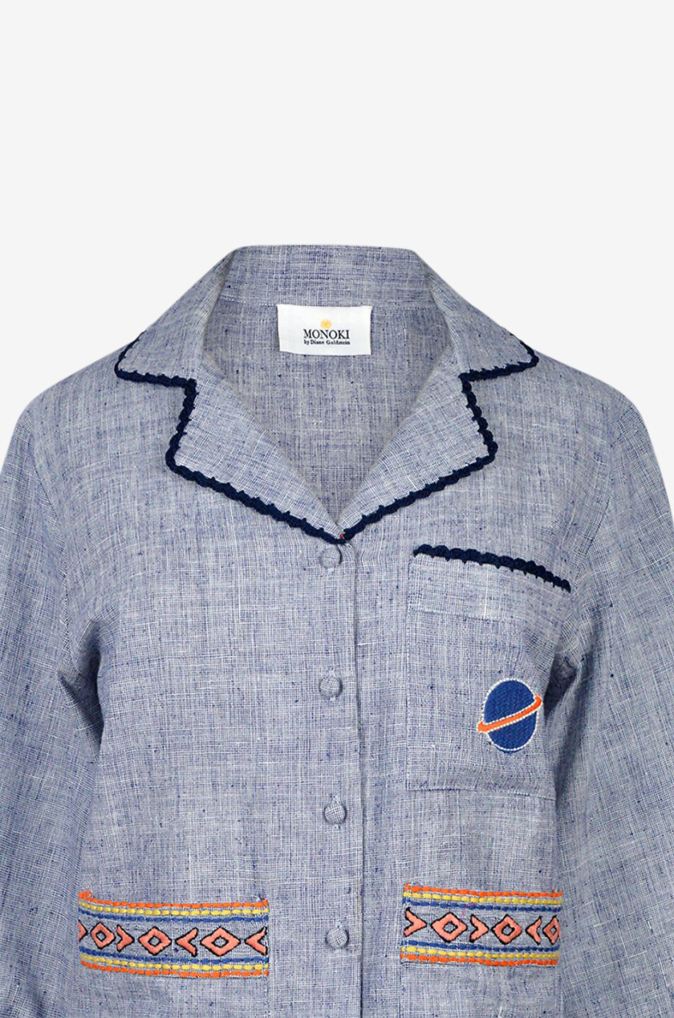 MONOKI Meliertes besticktes Baumwollhemd Pongo Damen BLAU 3