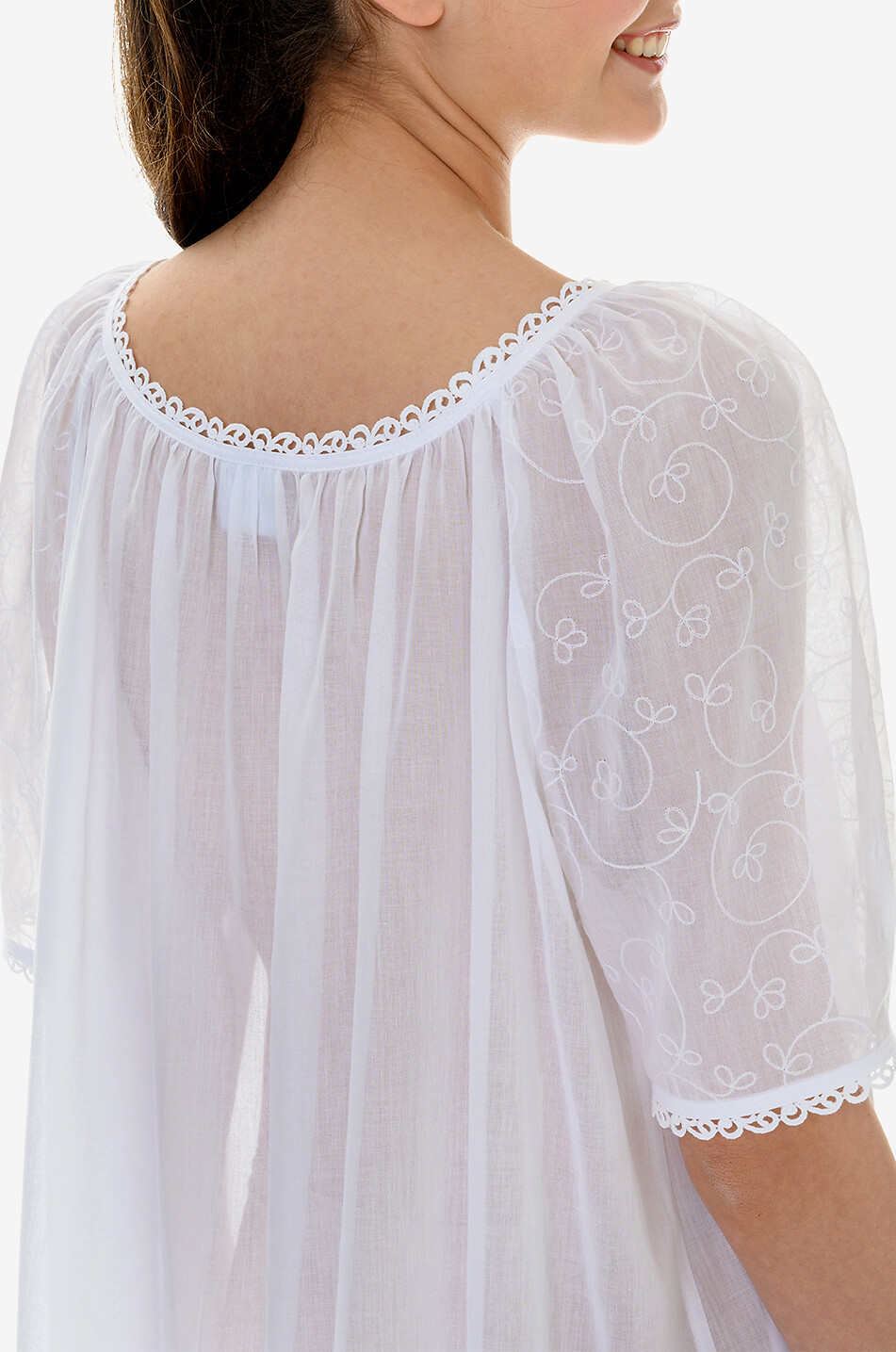 CELESTINE Chemise de nuit à manches bouffantes en voile brodé Anissa Femme BLANC 6