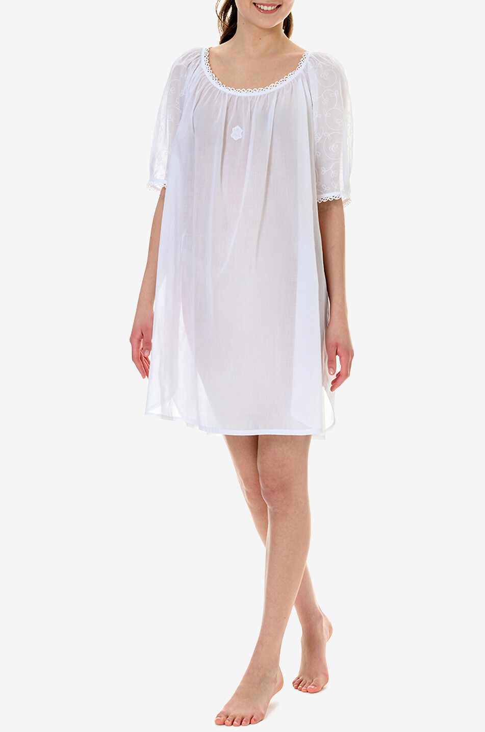 CELESTINE Chemise de nuit à manches bouffantes en voile brodé Anissa Femme BLANC 3