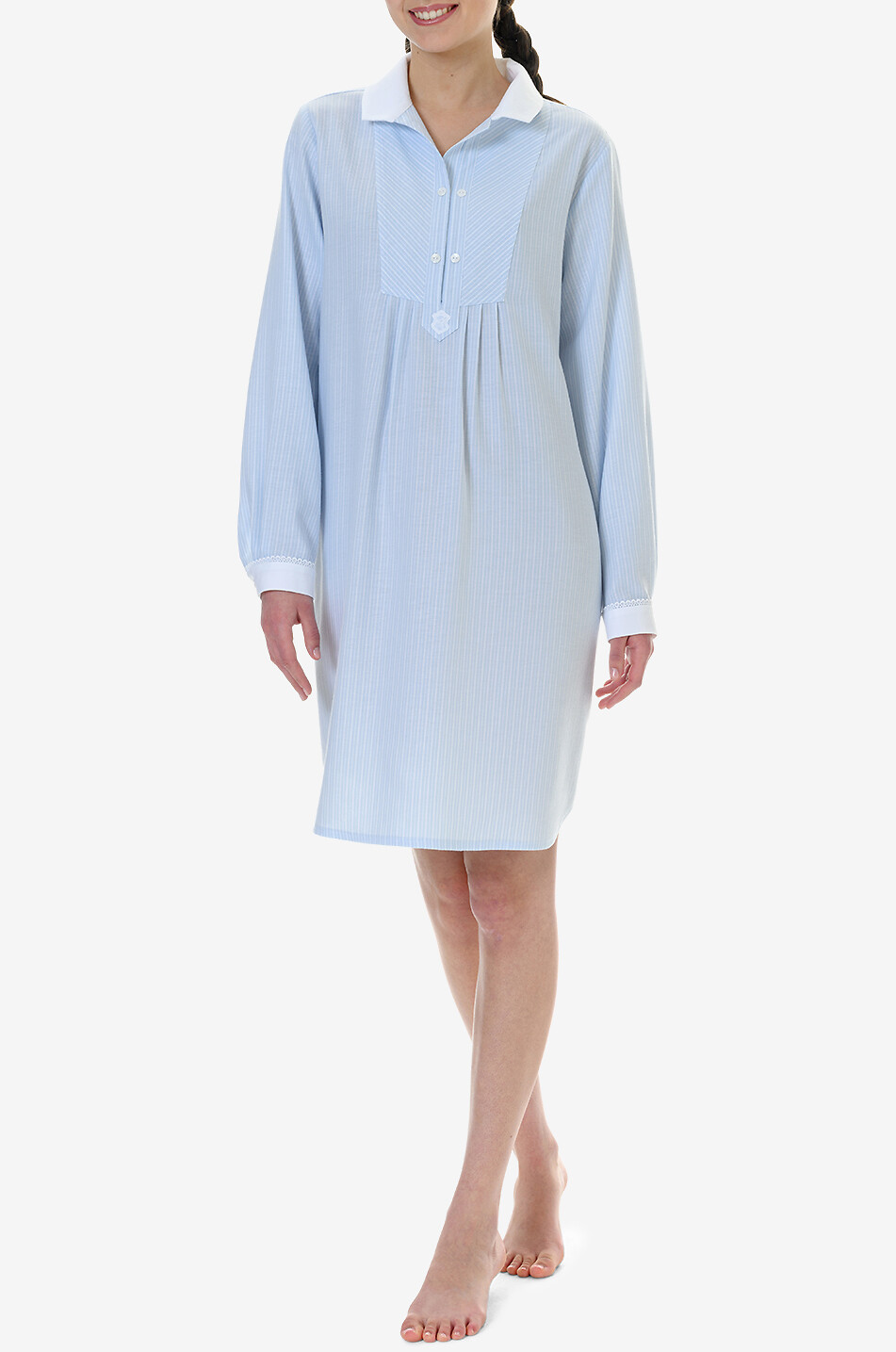 CELESTINE Ellie striped flannel nightshirt with bib Women LIGHT BLUE 3