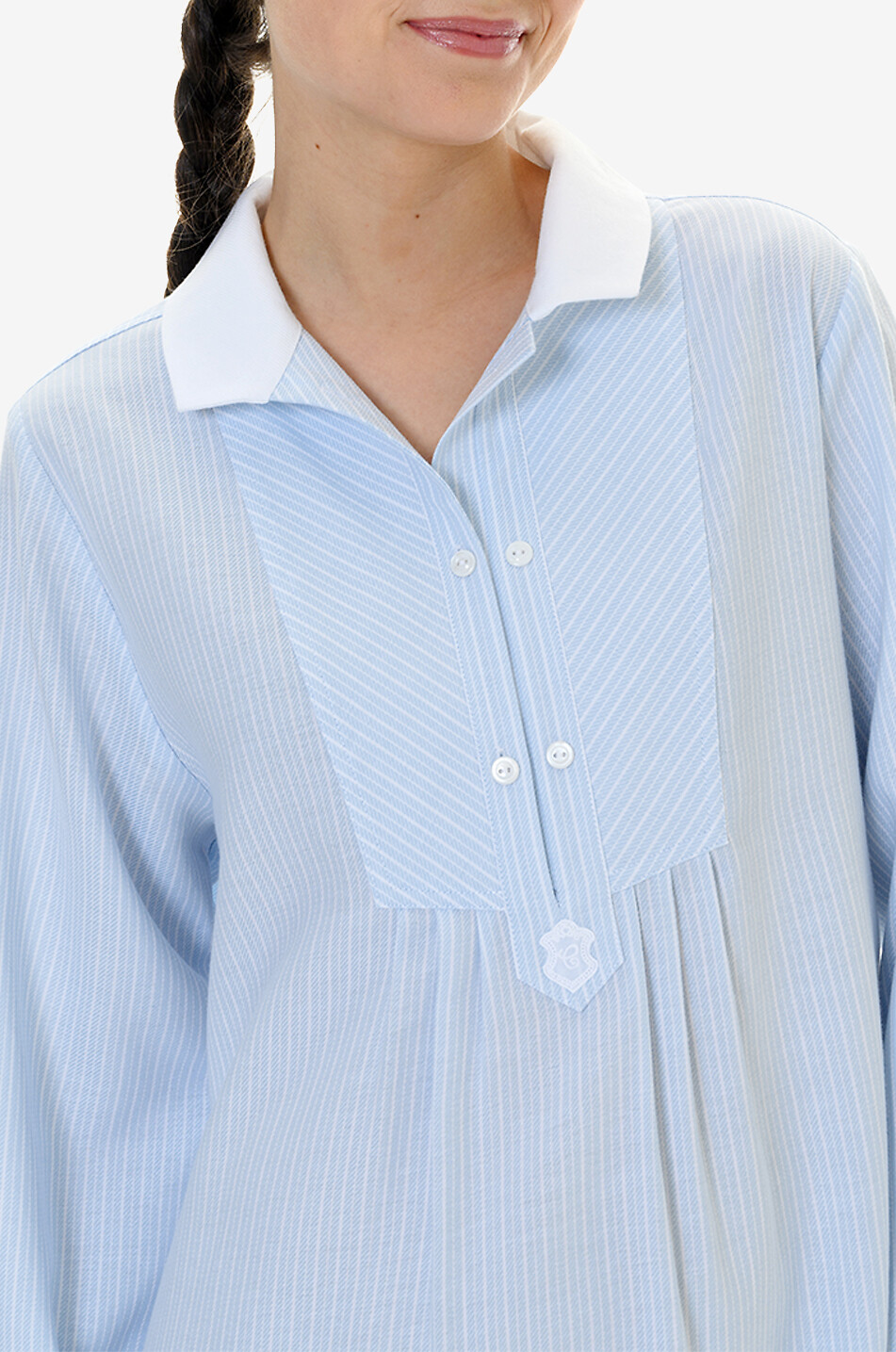 CELESTINE Ellie striped flannel nightshirt with bib Women LIGHT BLUE 5