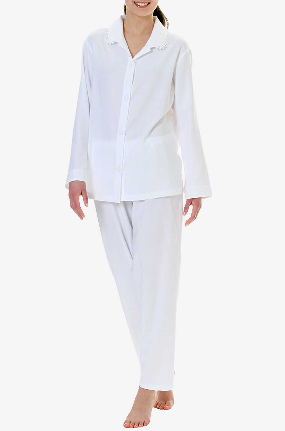 CELESTINE Pyjama en flanelle et guipure Leona Femme BLANC 4