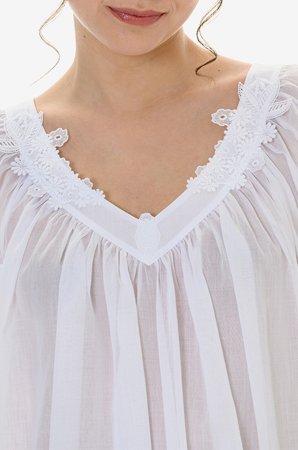 CELESTINE Nuisette en voile de coton et guipure Marcella Femme BLANC 5