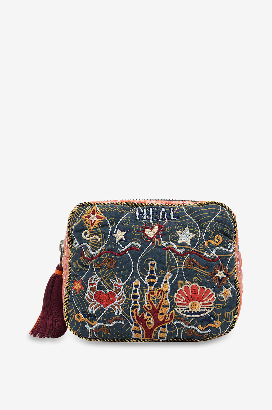 MONOKI Trousse brodée en coton Aura Mini Femme GRIS 1