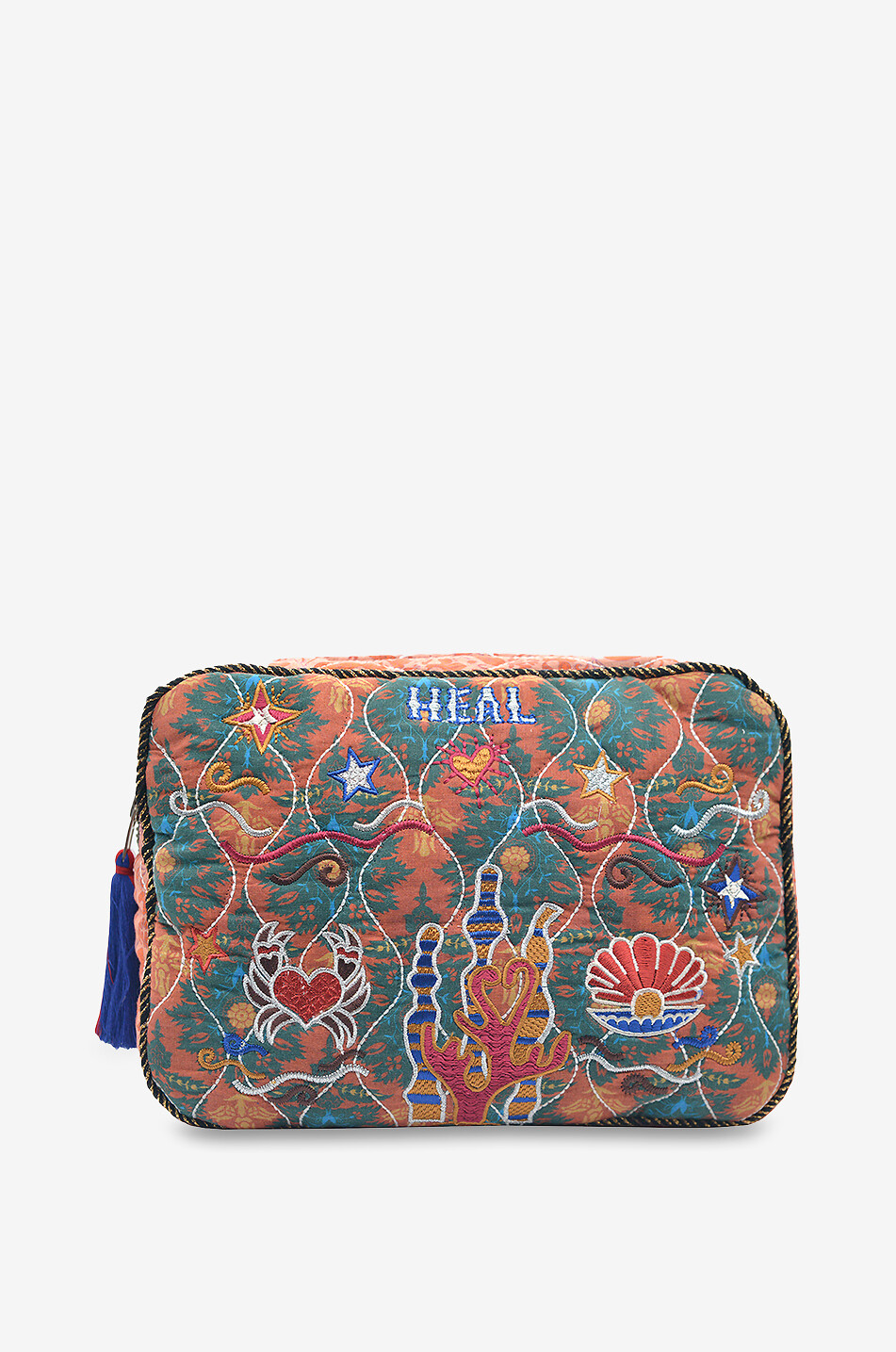 Trousse zippée en coton brodé Aura Big