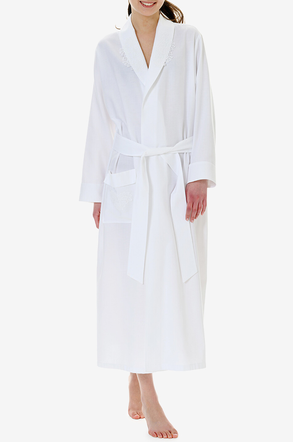 CELESTINE Leona embroidered cotton flannel bathrobe Women WHITE 3