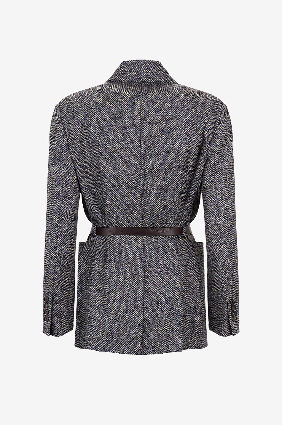 BRUNELLO CUCINELLI Fischgrät-Tweed-Blazer mit Gürtel und Monili Damen BLAU 2