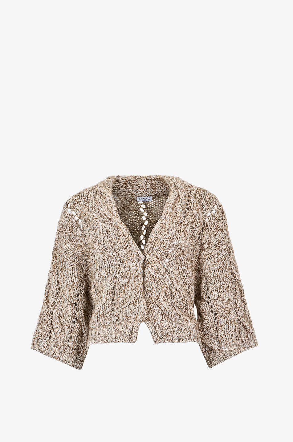 BRUNELLO CUCINELLI Dazzling cropped cable-knit wool and cashmere cardigan Women LIGHT BROWN 1