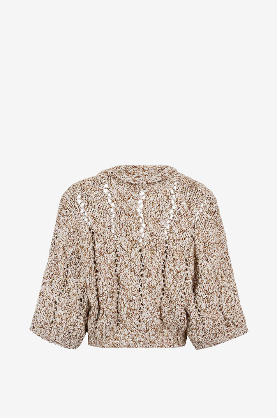 BRUNELLO CUCINELLI Dazzling cropped cable-knit wool and cashmere cardigan Women LIGHT BROWN 2