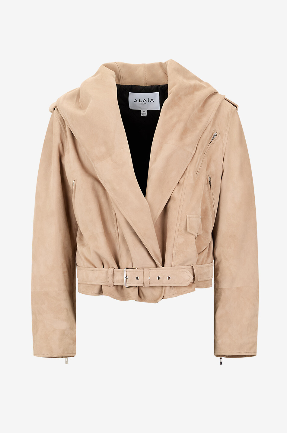Wildleder-Bikerjacke mit Kapuze und Schalkragen