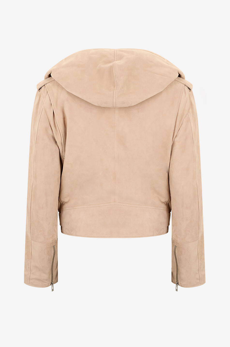 ALAÏA Wildleder-Bikerjacke mit Kapuze und Schalkragen Damen Hellbeige 3