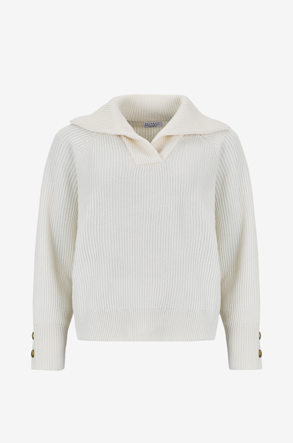 Pull côtelé boxy à col marin en laine et cachemire mélangés