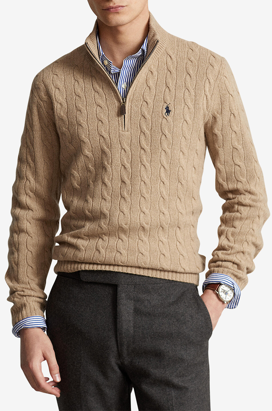 POLO RALPH LAUREN Half-zip wool and cashmere cable-knit jumper Men CAMEL 5
