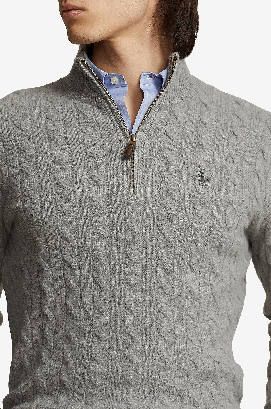 POLO RALPH LAUREN Pull torsadé en laine et cachemire à col montant zippé Homme GRIS 4