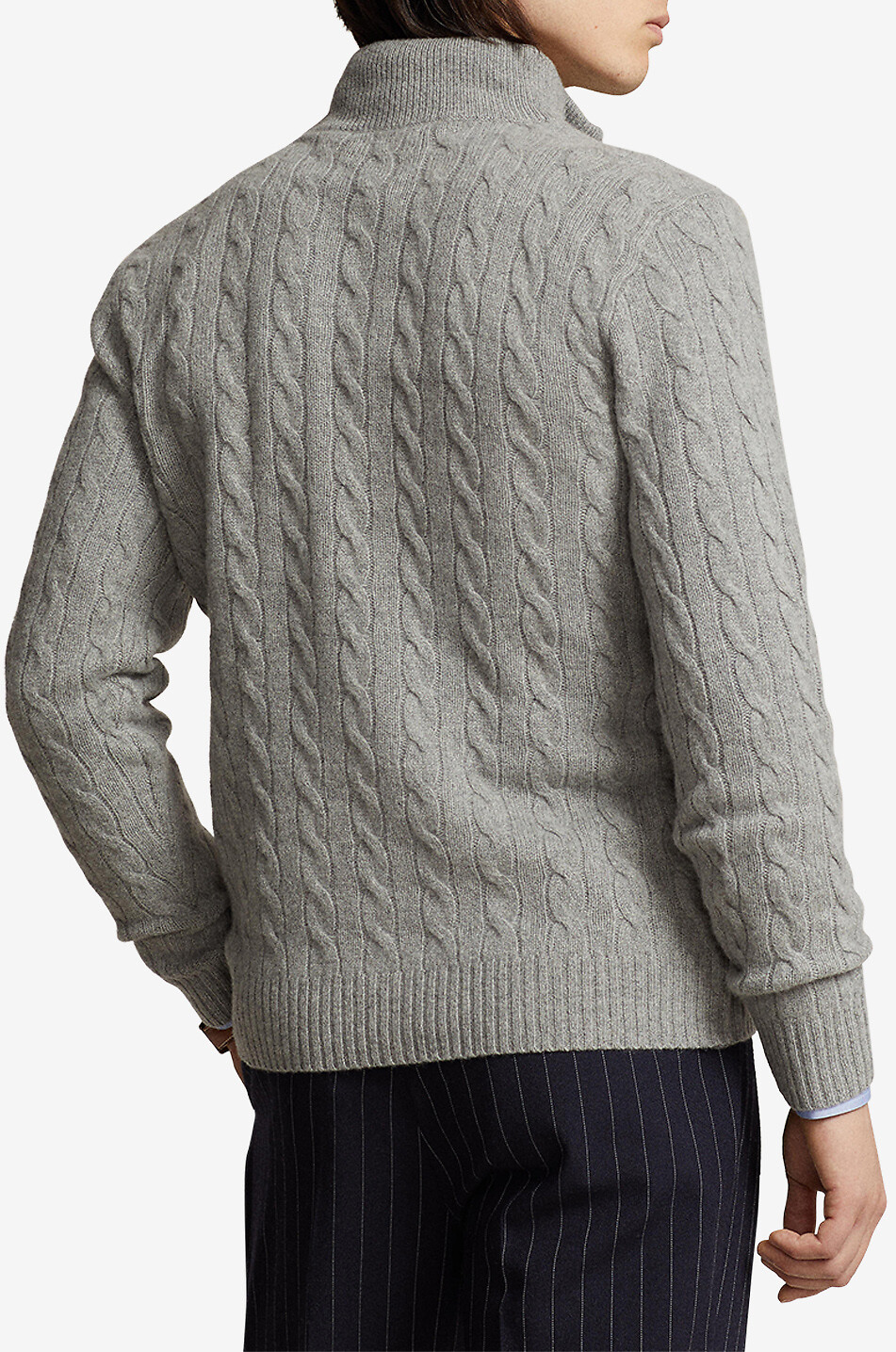 POLO RALPH LAUREN Pull torsadé en laine et cachemire à col montant zippé Homme GRIS 3