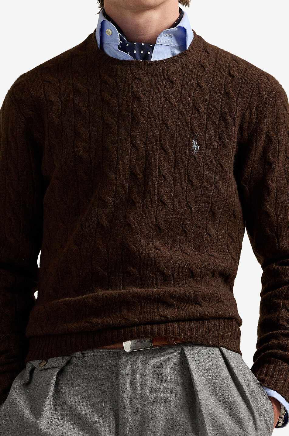 POLO RALPH LAUREN Pony crewneck cable-knit jumper in wool and cashmere Men BROWN 4