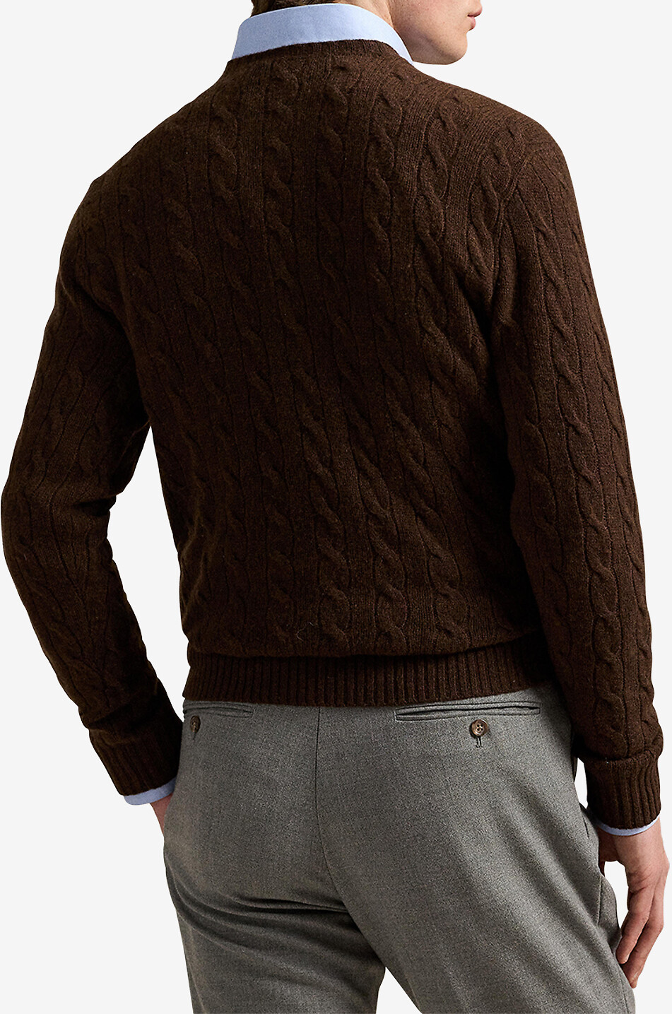 POLO RALPH LAUREN Pony crewneck cable-knit jumper in wool and cashmere Men BROWN 3