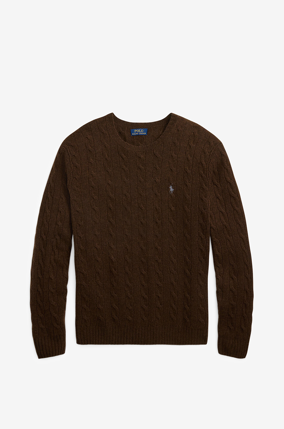 POLO RALPH LAUREN Pony crewneck cable-knit jumper in wool and cashmere Men BROWN 1