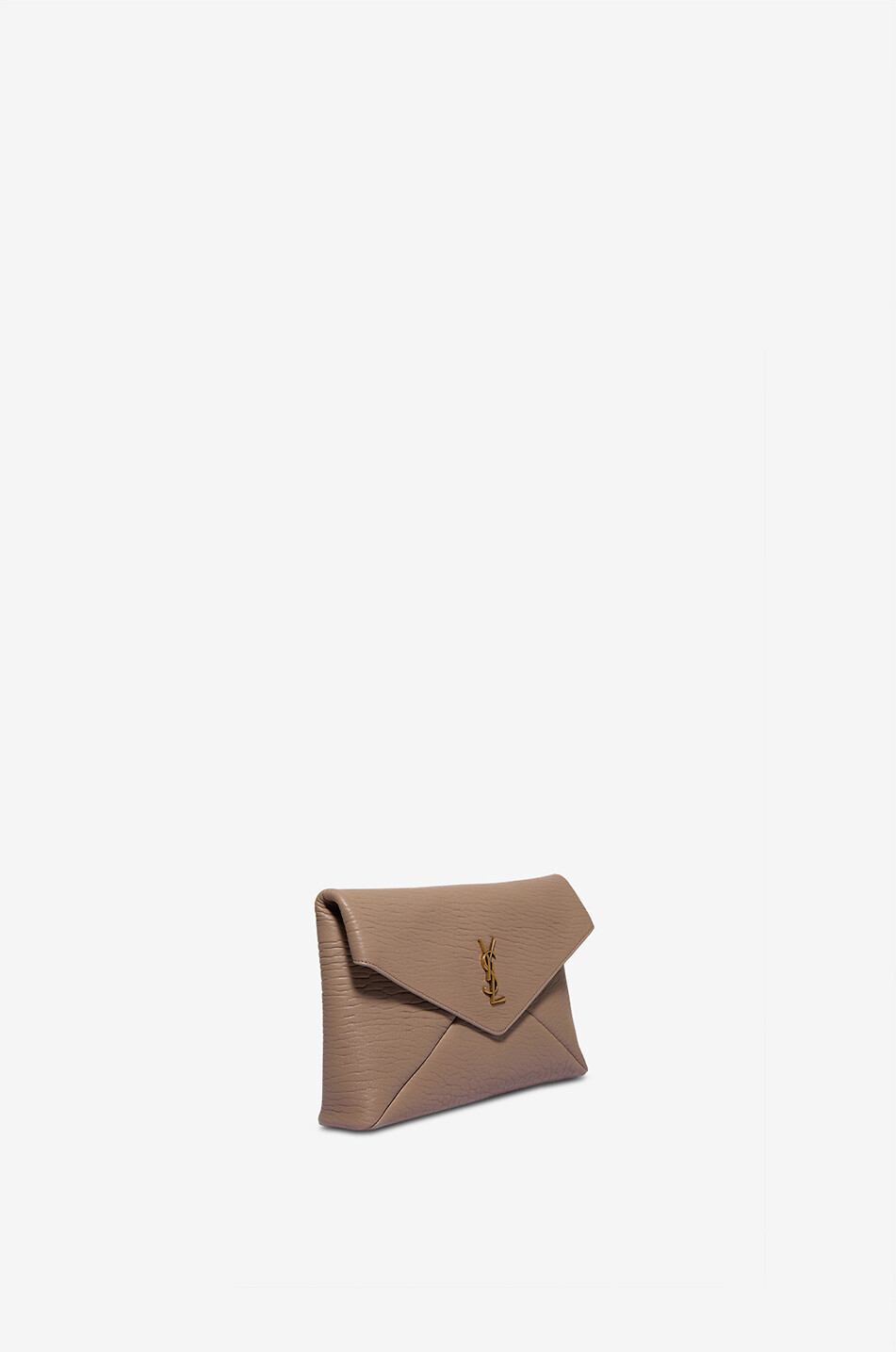 SAINT LAURENT PARIS Pochette enveloppe en cuir d'agneau grainé Cassandre Large Femme BEIGE 2