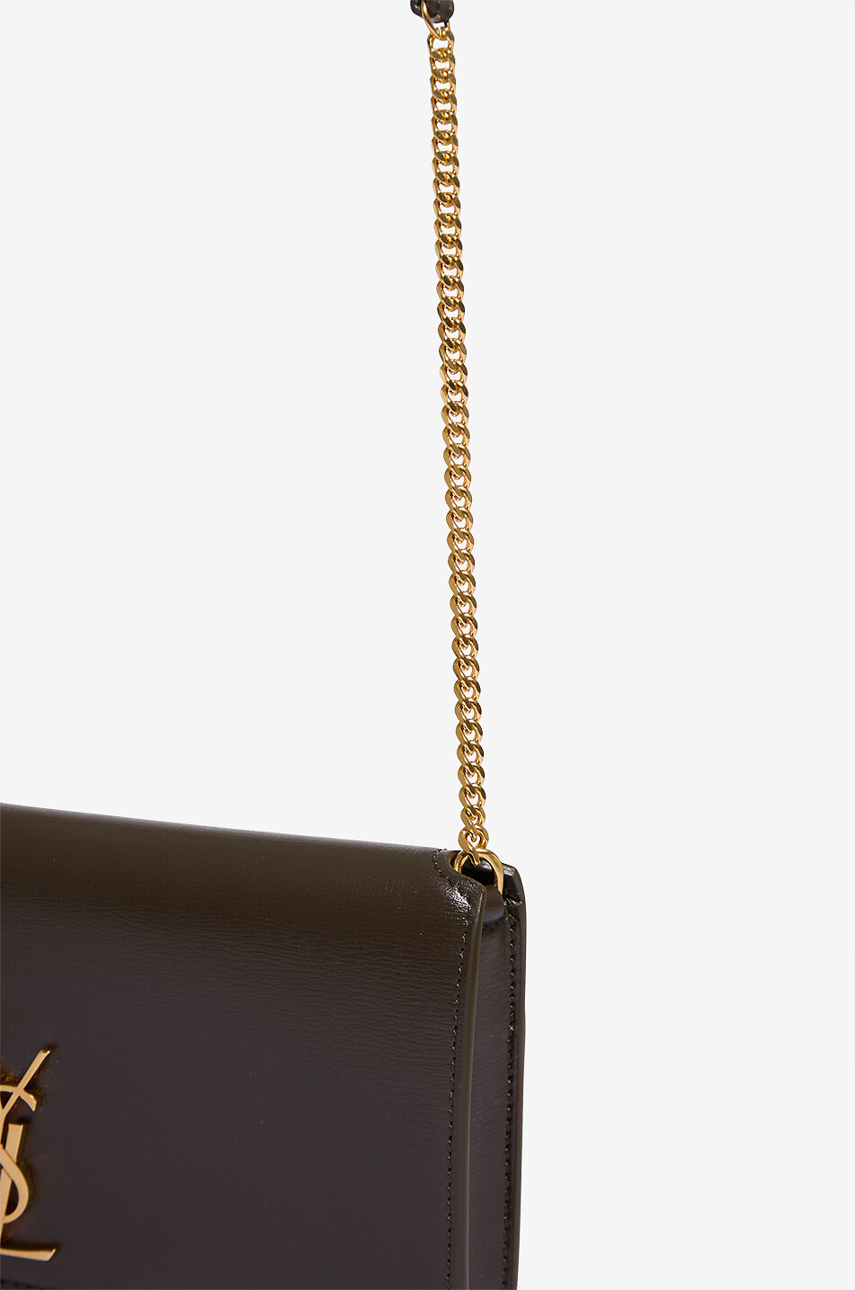 SAINT LAURENT PARIS Cassandre phone holder in leather Women BROWN 5