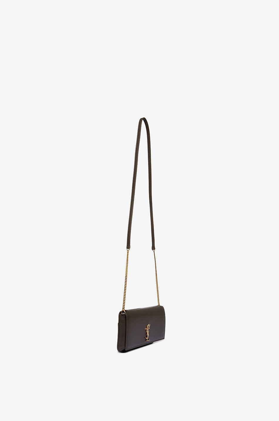 SAINT LAURENT PARIS Cassandre phone holder in leather Women BROWN 2
