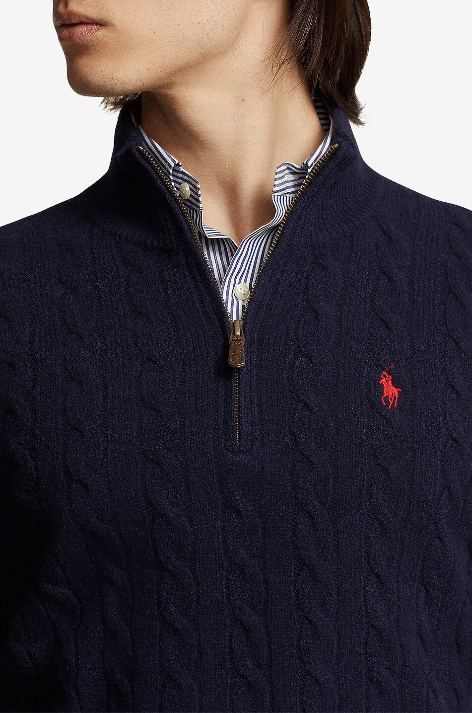 POLO RALPH LAUREN Half-zip wool and cashmere cable-knit jumper Men DARK BLUE 4