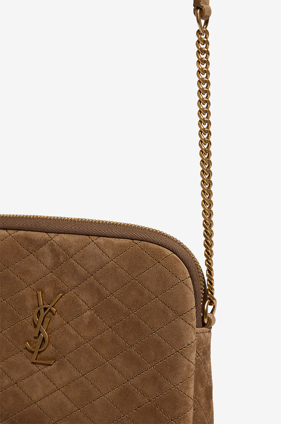 SAINT LAURENT PARIS Gaby Camera quilted suede shoulder bag Women LIGHT BROWN 5