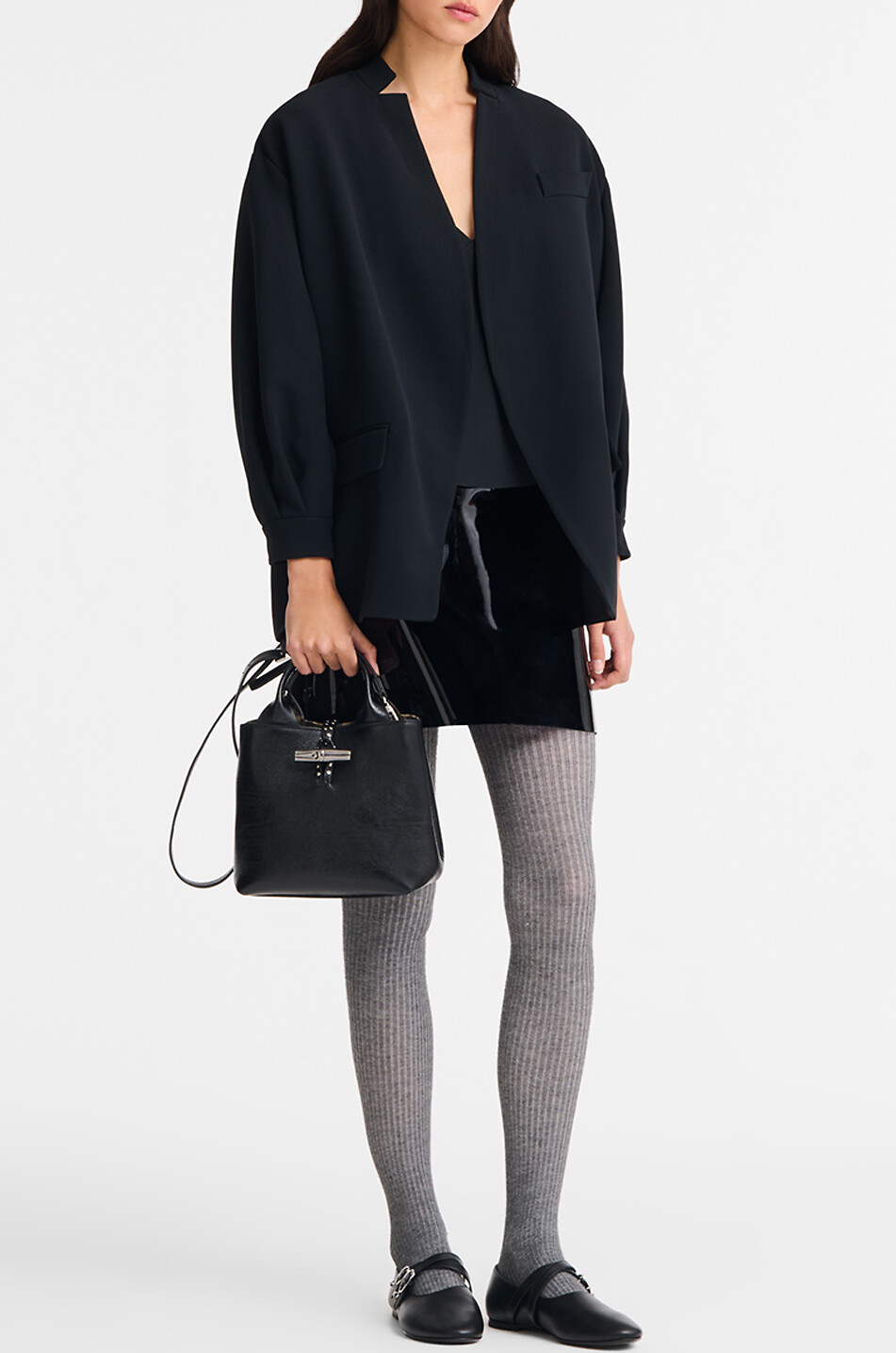 LONGCHAMP Le Roseau S crinkle leather bucket bag Women BLACK 3