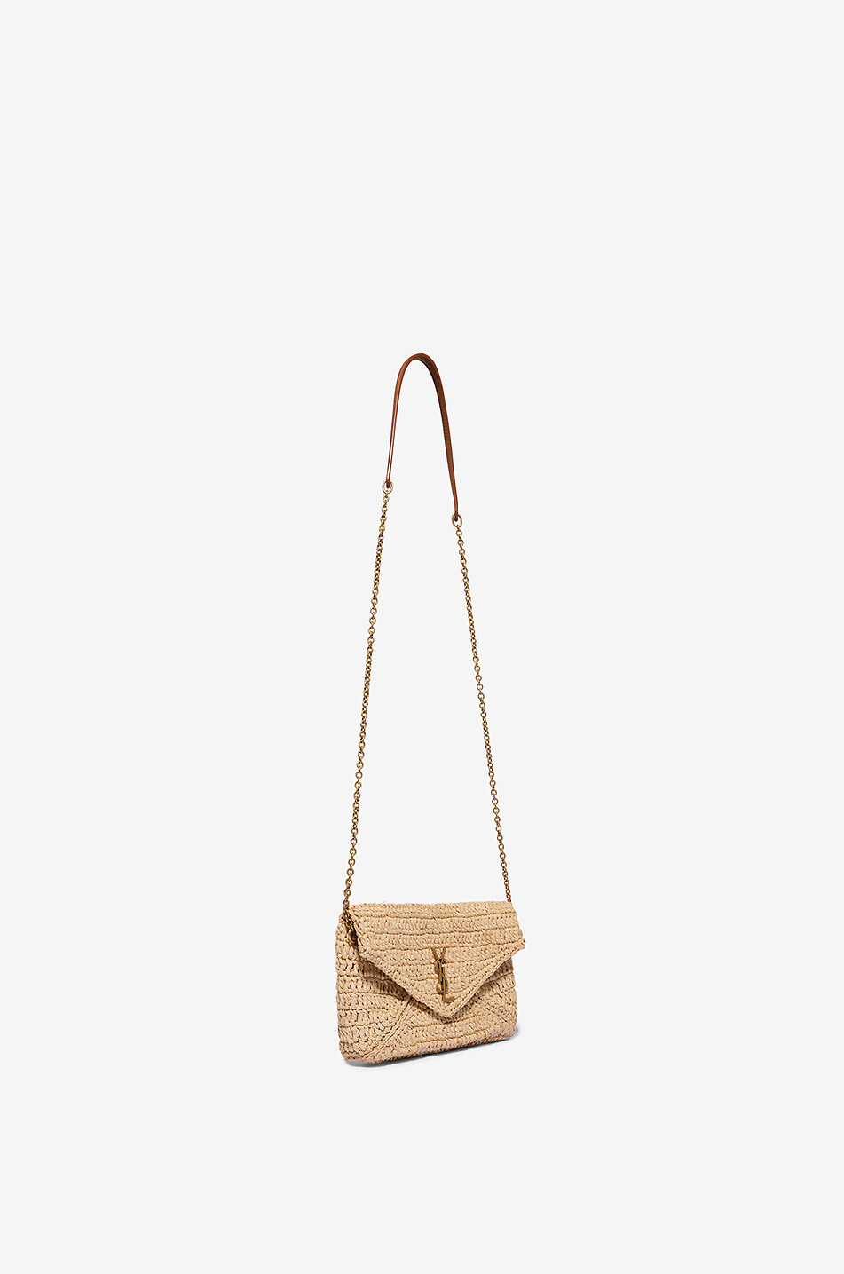SAINT LAURENT PARIS Cassandre raffia clutch with chain strap Women BEIGE 2