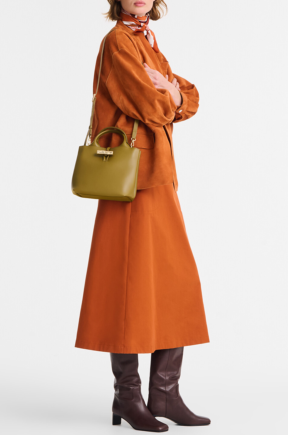 LONGCHAMP Sac à main en cuir lisse Le Roseau S Femme KAKI 3