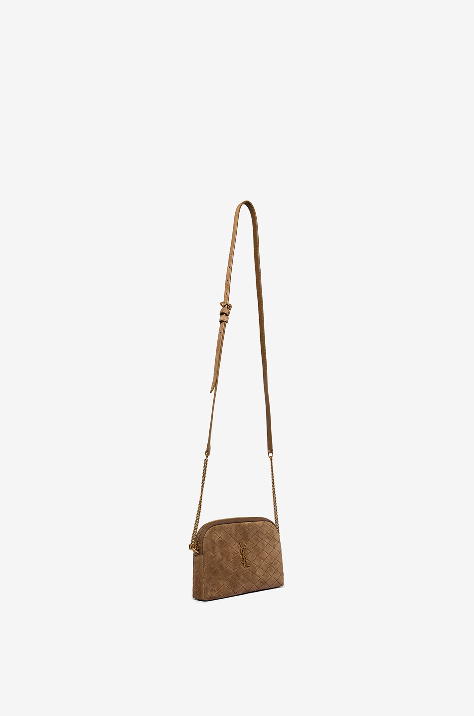 SAINT LAURENT PARIS Gaby Camera quilted suede shoulder bag Women LIGHT BROWN 2