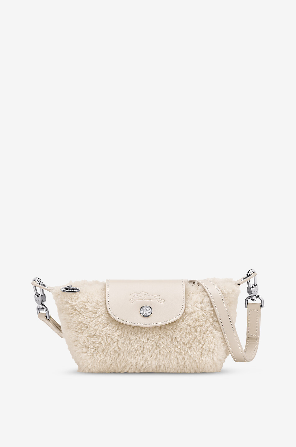 Le Pliage Xtra XS shearling clutch with shoulder strap