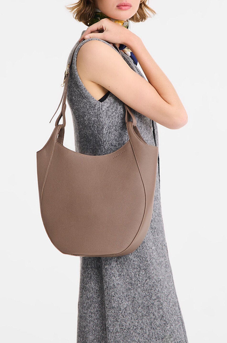 LONGCHAMP Sac porté épaule arrondi en cuir grainé Le Foulonné L Femme MARRON 2