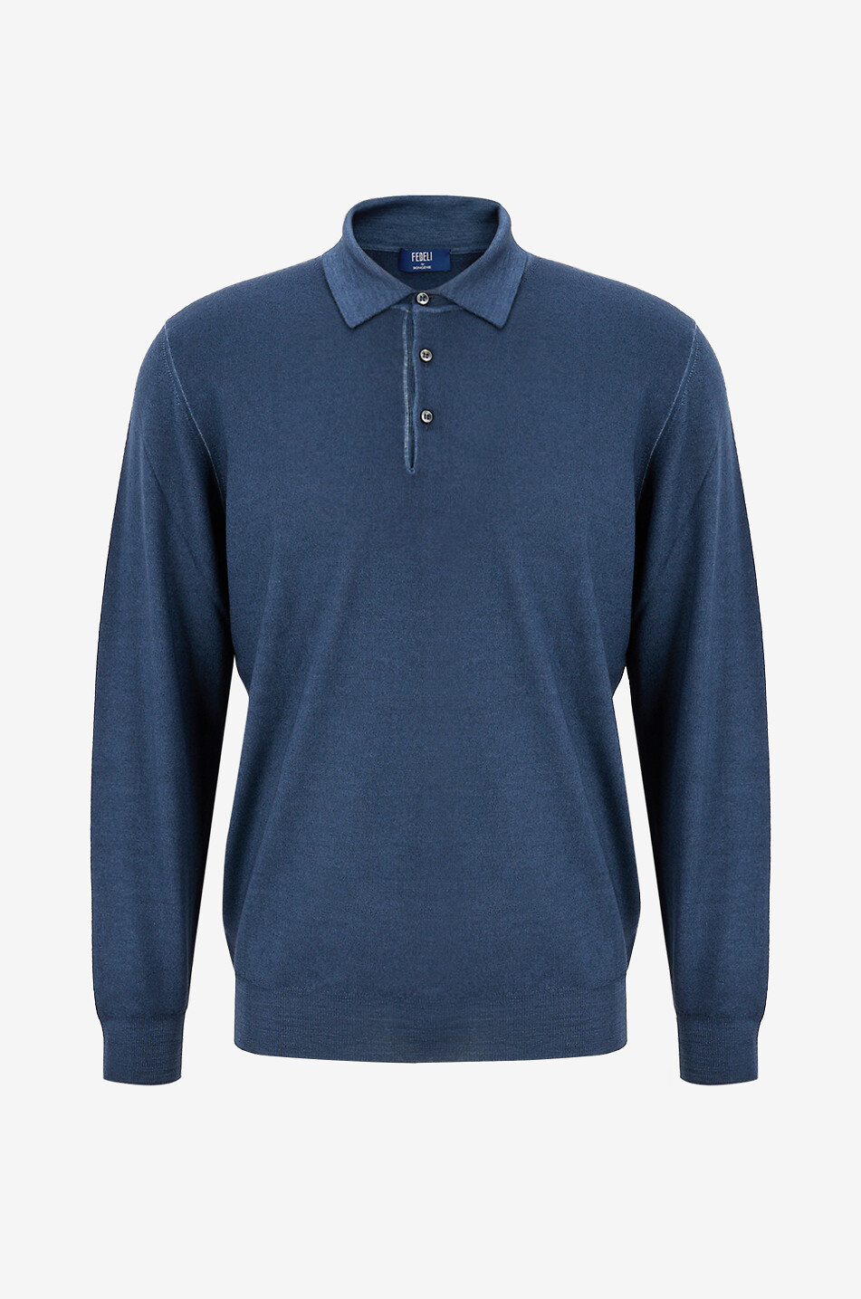 FEDELI Feines Merinowoll-Strick-Polohemd Herren MITTELBLAU 1