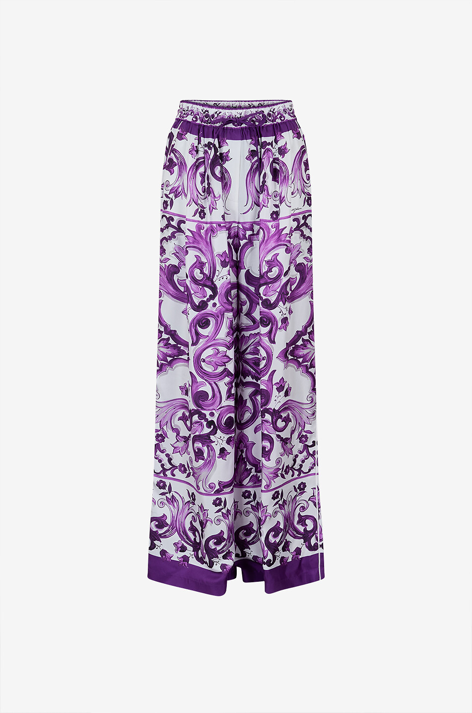 Pantalon large en sergé de soie imprimé Majolica