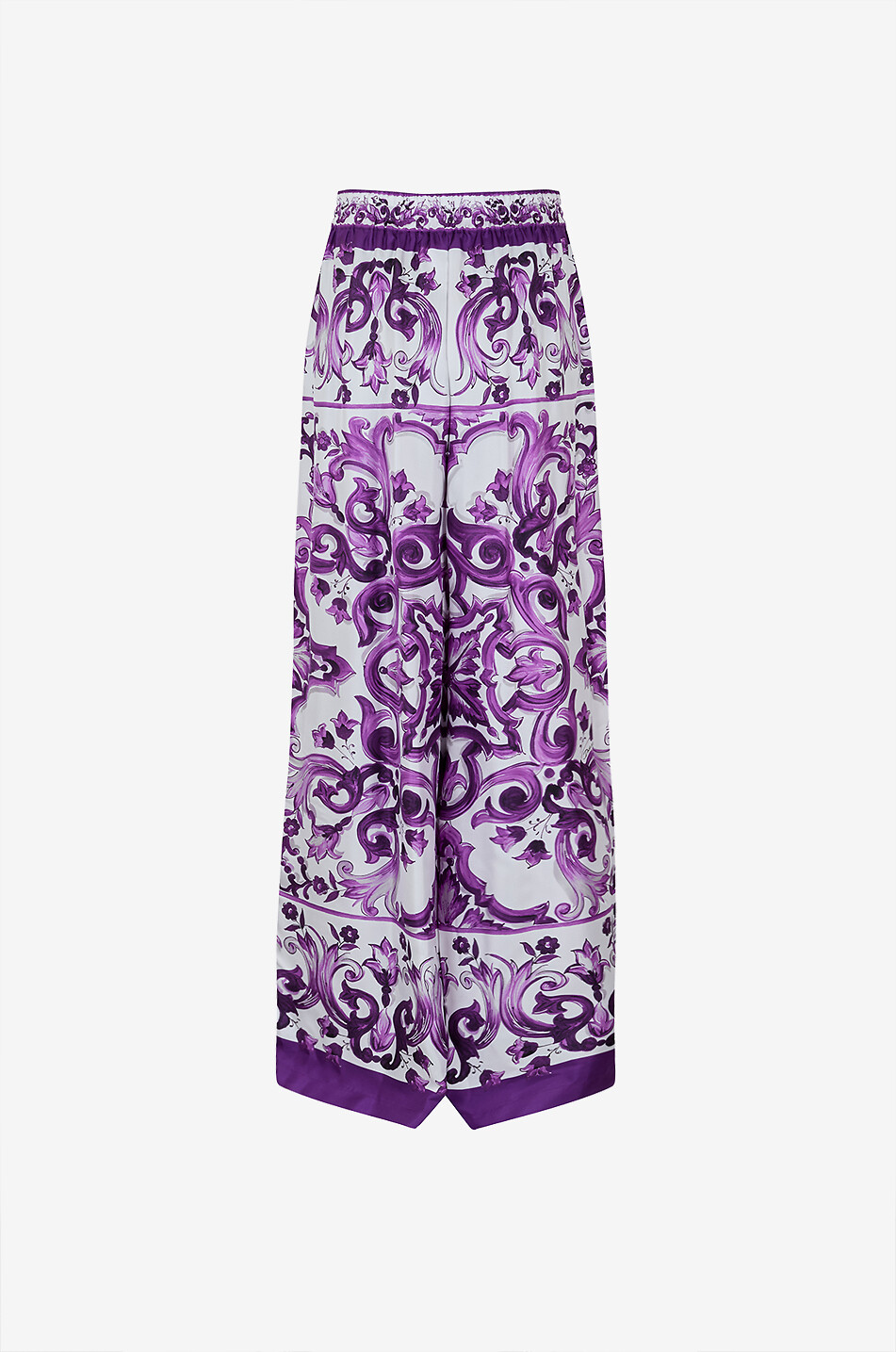 DOLCE & GABBANA Pantalon large en sergé de soie imprimé Majolica Femme VIOLET 2
